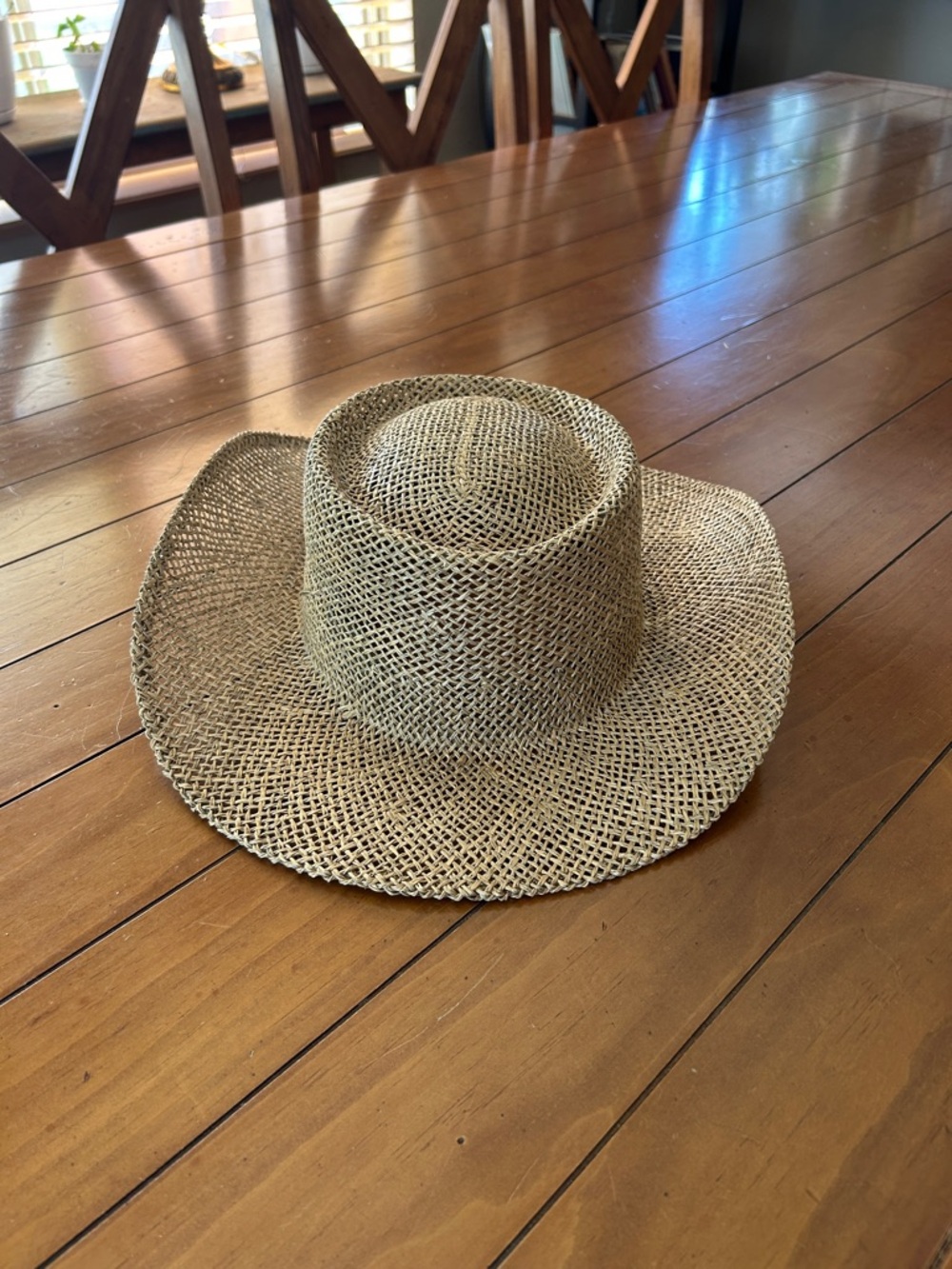Natural Straw Gambler Hat Ventilated Woven Crown Wide Brim